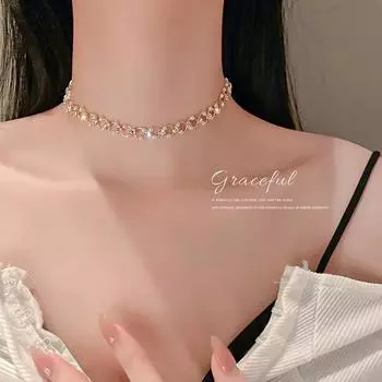 Simple Shiny Personalized Necklace Diamond Pearl Necklace Women Wedding Jewelry Accessories Birthday Valentines Day Gift