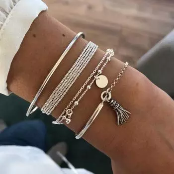Simple Silver Tassel Bracelet Bracelet Personality Multilayer Chain Disc 4 Piece Bracelet