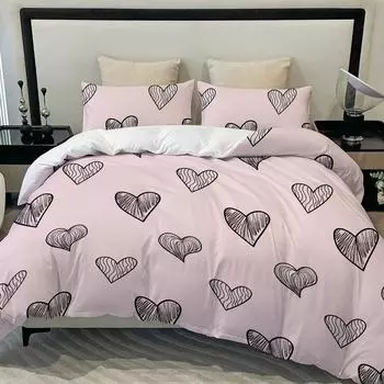 Simple Small Love Quilt Cover, Bedding Three-Piece Set, Bed Sheet Quilt Cover, Valentine S Day Couple Gift, Down Quilt Cover. EU single 135*200