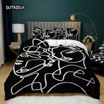 Simple Strokes Duvet Cover Set King Black Simple Strokes Twin Bedding Set Microfiber 2/3 Pcs Abstract Painting Theme Quilt Cover US Queen(228x228cm)