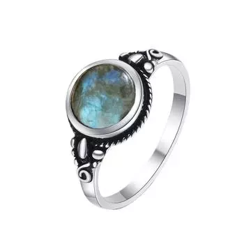 Простой стиль 925 стерлингового серебра ювелирные изделия круглый 8 мм натуральный лабрадорит тигровый глаз кольцо для женщин вечеринка помолвка свадьба подарок 6