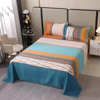 Simple Style Geometric Pattern Bed Sheet Set 3Pcs Skin-friendly Breathable Thickened Bedsheets Pillowcases Queen Bedding Set 160x230cm 3Pcs