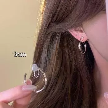 Simple Style Silver Pigment Ring Big Ear Ring Circle Exaggerated Fancy Sexy Earrings Women s Beautiful Earring Ear Clip Earrings No ear hole shot! Silver ear clip 3cm pair