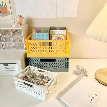 Простая настольная складная корзина для хранения, декоративная пластиковая коробка для хранения канцелярских принадлежностей, косметики, игрушек, штабелируемая коробка для хранения