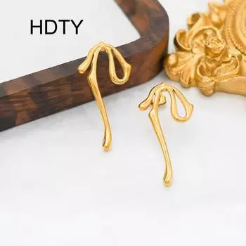 Simple temperament elegant irregular knotted earrings 18k gold titanium steel individual cold fashion earrings золотой