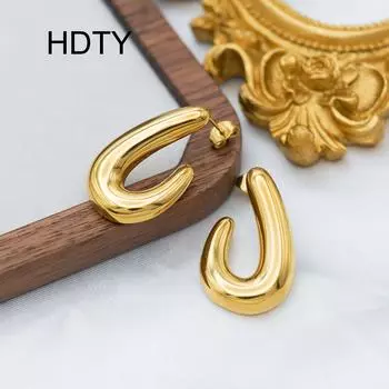 Simple temperament Niche smooth geometric titanium steel stud earrings 18k gold curved hook design non-fading earrings золотой