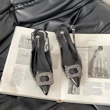 Simple temperament rhinestone square buckle pointed sandals women s summer new outer wear with skirt fashion shoes 35