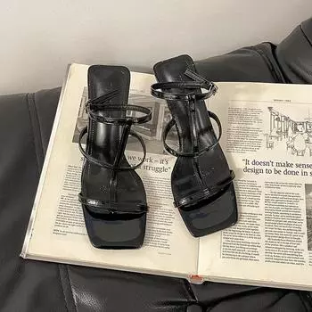 Simple temperament square head thin heel open-toed sandals women s summer new fashion versatile high heels 35