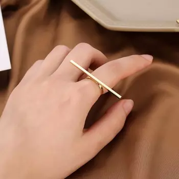 Simple Temperament Women Korean Long Strip Shape Finger Ring Fashion Jewelry Copper One Word Rings золотой