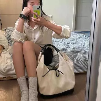 Простая женская сумка-тоут большой емкости 2024 года, новая повседневная сумка через плечо в стиле ретро, универсальная холщовая сумка через подмышку