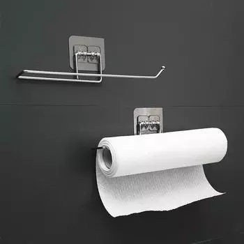 Simple Traceless Kitchen Roll Paper Holder Stainless Steel Hanging Rack Paper Holder Cling Film Holder Cloth Holder Dual-Use