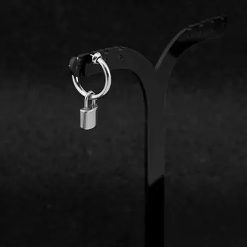 Simple Trendy Cool Style Women Men Hop Hip Stainless Steel Padlock Earrings Ear Clip Stud Earring Ear Clip