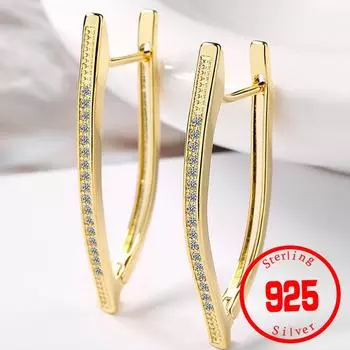 Simple V-Shape Irregular Geometric Ear Buckle Design Korean Stamp 925 Sterling Silver Zircon Earrings for Woman Fine Jewelry серебряный