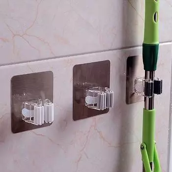 Simple Wall Mounted Wall Hanging Mop Bathroom Kitchen Broom Rack Sticking Hook Mop Holder Mop Clamp белый