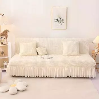 Simple Whole Straight Row Mattress Cover Fabric Sofa Three-Seat Sofa Cushion Cover New Arrival Bench All Year Round High-End Non-Manufacturer Wax White (bubble sofa bed) Small size (120-150cm)