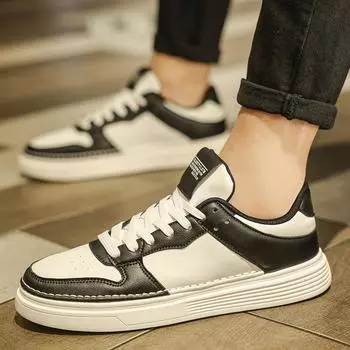 Simple wind board shoes breathable black and white casual shoes men s new platform student trendy shoes sports shoes lace-up men s shoes 39