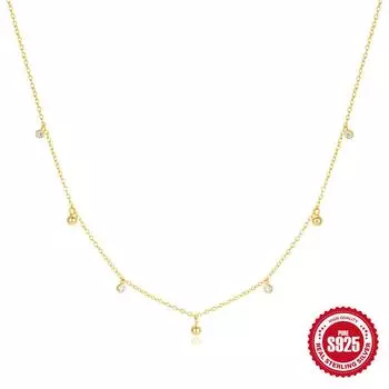 Simple Wind Round Bead Row Diamond White Zircon Necklace Female High-End Light Luxury Collarbone Chain 925 silver золотой