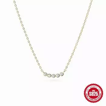 Simple Wind S925 Sterling Silver Single Row Diamond Round Pendant Ladies Clavicle Necklace 925 silver золотой