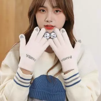 Simple Women Elastic Knitted Letter Gloves Wool Mittens Female Gloves Driving Gloves фиолетовый