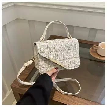 Simple Woven Plaid Texture Diagonal Buckle Women Small Square Bag Casual For