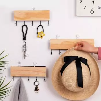 Simplicity Coat Hook Rack Wall Mounted Multifunctional Storage Stand Iron Wooden Metal Hooks for Kitchen Bathroom Bedroom