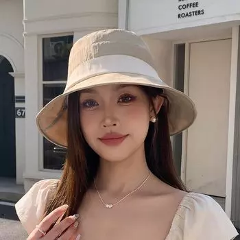 Simplicity Color Matching Hat Female Sun Hat Mountaineering Sun Protective Outdoor Korean Style Casual Easiest for Match Face Slimming Bucket Hat 8790-khakis