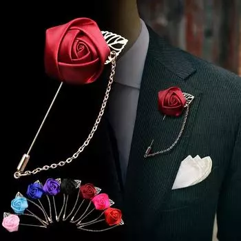 Simplicity Leaf Jewelry Fashion Golden Brooch Pin Rose Flower Wedding Suit Lapel Boutonniere Stick 1pc New Men Gift Men