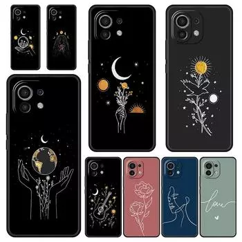 Simplicity line Art sun moon Phone Case For Xiaomi 14 13 12 11 Lite 13T 12T 11T Pro 9T Mi Poco X6 X5 M3 X3 Pro F5 F4 F3 5G Cover Poco M3