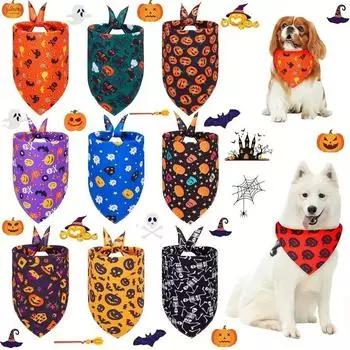 Simplicity Pumpkin Pet Scarf Halloween Cat Triangle Towel Witch Puppy Halloween Dog with Bell Thanksgiving Pet Supplies Dress Up Funny Dog