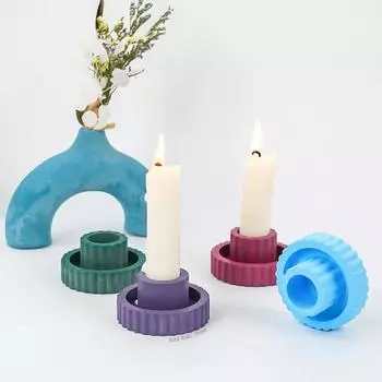 Simplicity Stripe Round Candle Holder Silicone Mold Classics Candlestick Tray Casting Moulds Resin Concrete Molds Desktop Decor