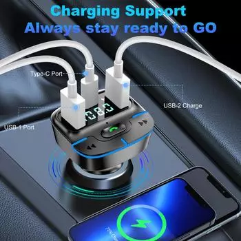 simr W1 Lossless Sound BT Wireless Car MP3 Player FM Transmitter Dual USB Fast Charging PD Type-C USB One-Key Hands-Free Calling чёрный