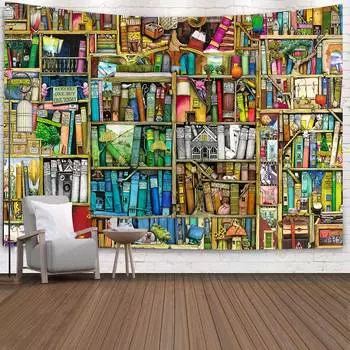 Simsant антикварный винтажный деревянный гобелен для библиотеки, винтажный книжный полочный художественный настенный гобелен для украшения гостиной, дома, общежития 100X75CM