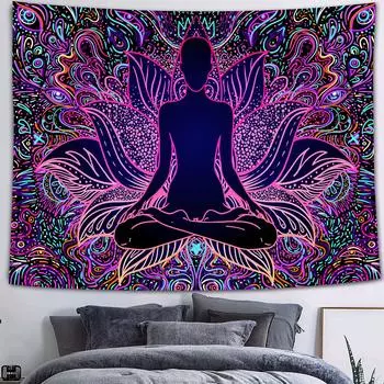 Simsant семь чакр гобелен индийский гобелен чакры настенный египетские боги Анубис скульптура украшение для медитации 100X75CM