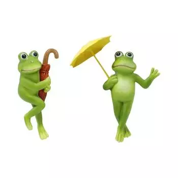 Simulated Animal Umbrella Frogs Flower Pot Pendant Frogs Sculpture Outdoor Home Decoration 2pcs