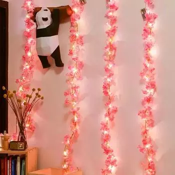 Simulated Cherry Blossom Vine Light, Living Room, Bedroom Decoration, LED Light, Wedding Romantic Artificial Flower Color Light розовый