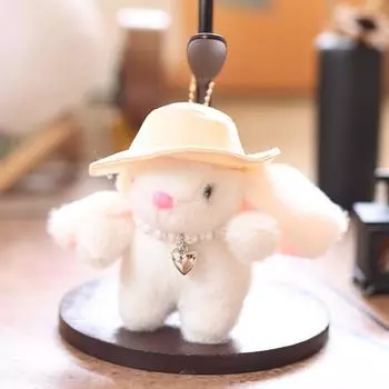 Simulated Decor Pearl Embroidered Flower Hat Cartoon Rabbit Plush Toy Pendant