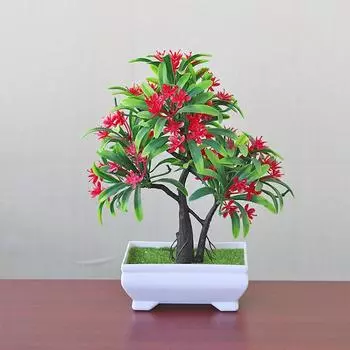 Simulated Multicolor Siraitia Grosvenorii Flower Artificial Green Plant Potting Bright Red
