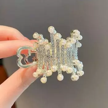 Simulated Pearl Small Claw High Ponytail Hairpins Fashion Rhinestone Shark Clips For Women Thick Long Hair Accessories