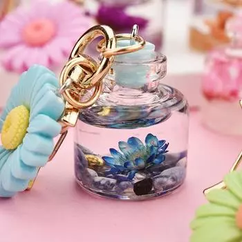 Simulated Perfume Bottle Moon Buckle Chrysanthemum Keychain Zinc Zinc Alloy Creative Key Chain DIY синий