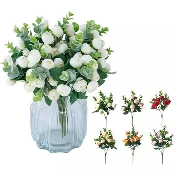 Букет из искусственных розовых бутонов, новогоднее украшение, свадебные ручные шелковые эвкалиптовые искусственные цветы, украшение для гостиной розовый