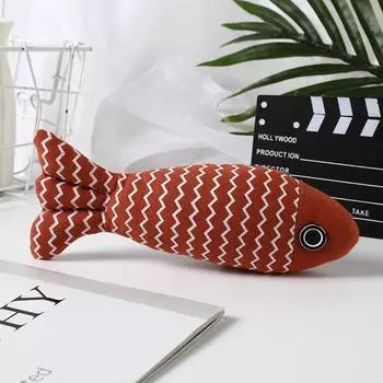 Simulated wave fish toy cat self-hi linen mint fish throw pillow resistant to biting teeth teasing cat stick pet supplies