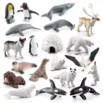 Simulation 20Pcs South Polar Bear Penguin Reindeer Whale Igloo Mini Polar Animal Model Static Ornament