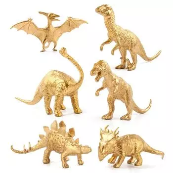 Simulation Animal Model Golden Dinosaur, Solid Hollow 14-Piece Set Gold Version Easter Christmas Toy