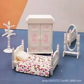 Simulation Cute Mini Playhouse Bedroom Bedclothes Cabinet Playhouse Model Girl Small Ornaments Children S Toys