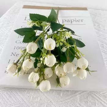 Simulation Flower 15 Hennessy Green Bud Small Rose Bud Home Decoration Wedding Photo Props Decoration белый