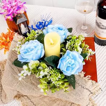 Simulation flowers candlestick wreaths living room table decorative ornaments roses candle cups ambience decoration props