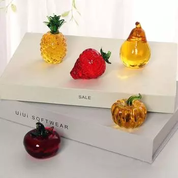Simulation Fruit Figurine Crystal Craft Ornament Home Wedding Party Decoration Mini Strawberry Pumpkin Persimmon Pineapple Model