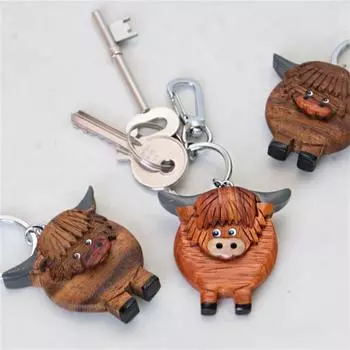 Simulation Highland Cow Highland Cow Keyring Wooden Creative Cow PVC Key Chain Small Gifts light brown-wooden