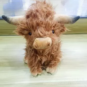Simulation Highland Cow Scottish Highland Cow Plush Doll Long Hair Cow Doll 28cm 180g коричневый
