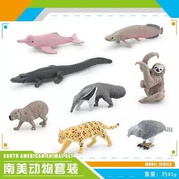 Simulation Of South American Animals 8-Piece Set Dolphin Crocodile Capybara Horned Eagle Sloth Anteater Jaguar Model Ornament